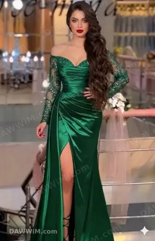 فستان ساتان أنيق بظهر رباط