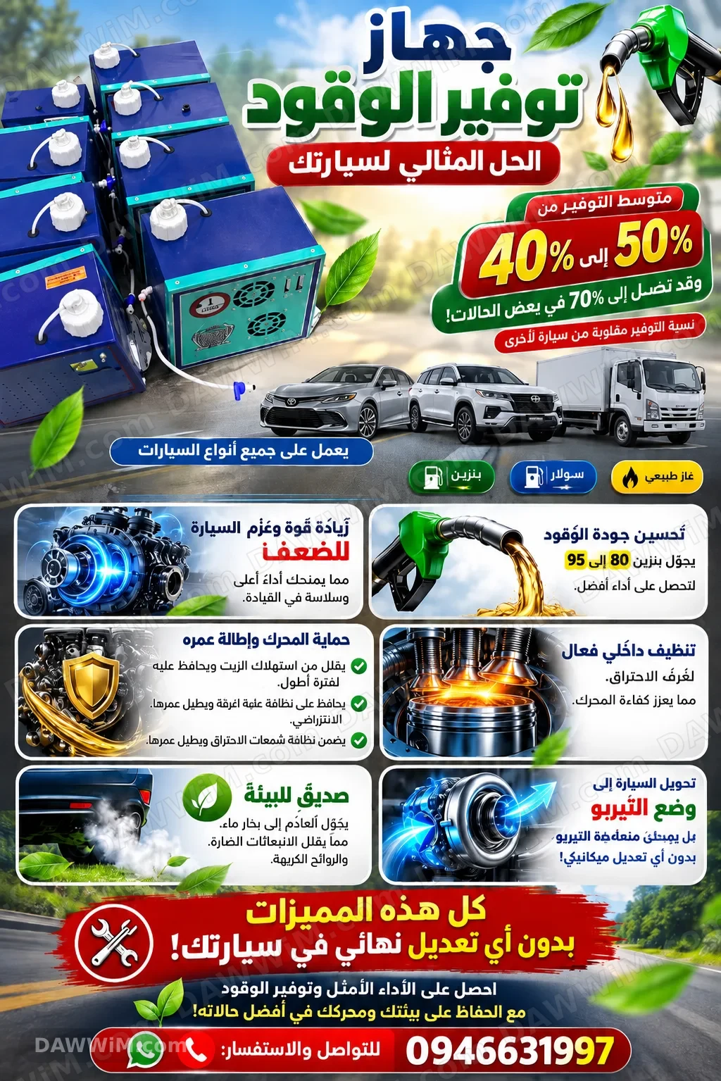 جهاز توفير الوقود لجميع أنواع السيارات