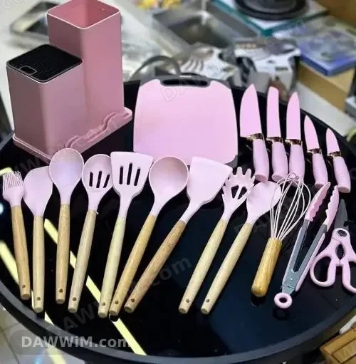 طقم سيليكون 19 قطعة مع حامل وسكاكين وملاعق