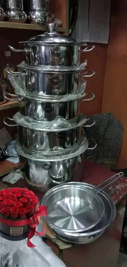 طقم طناجر ستالس ستيل أصلي مع مقلايتين