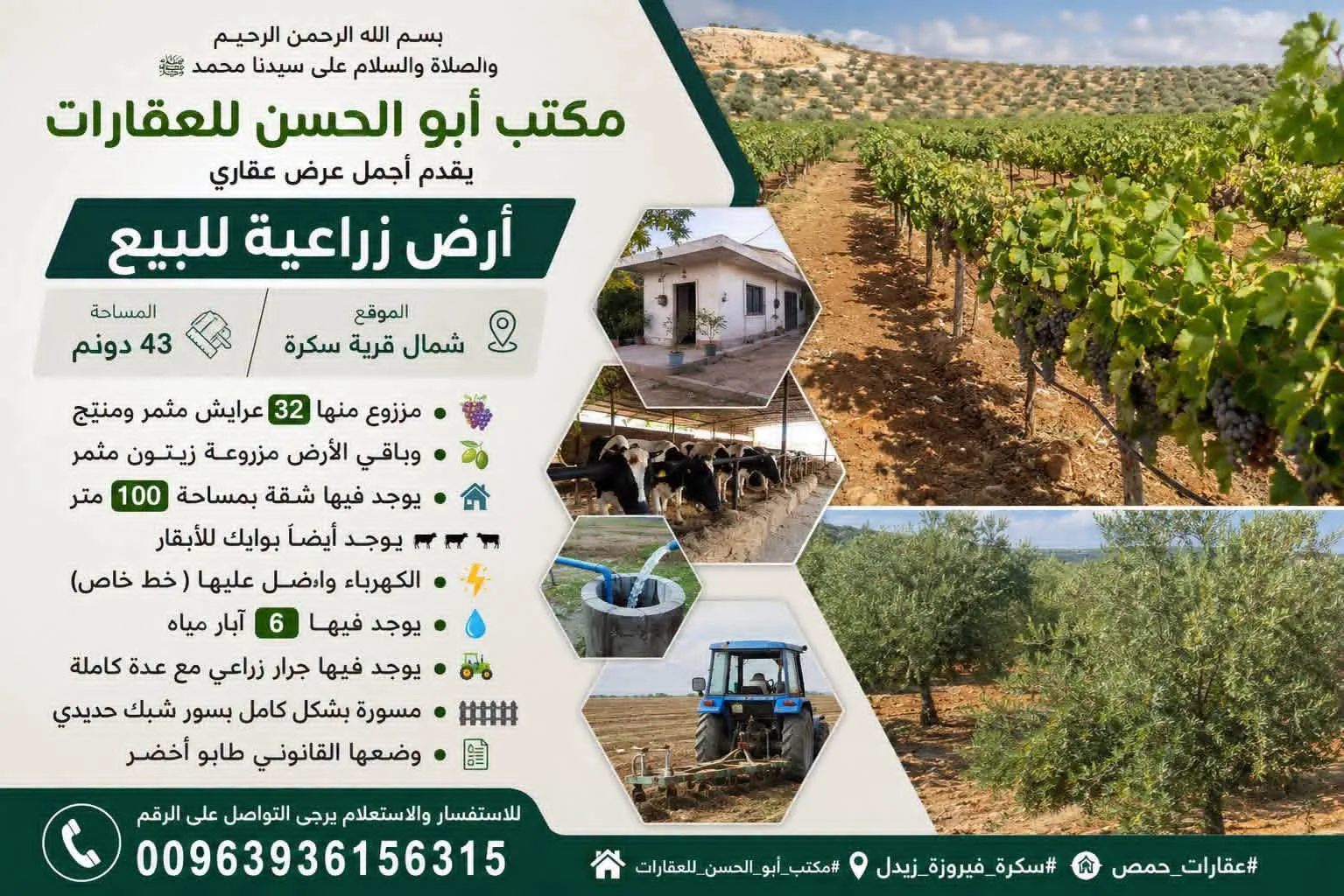 أرض زراعية للبيع شمال قرية سكّرة مع بيت وبئر وجرار