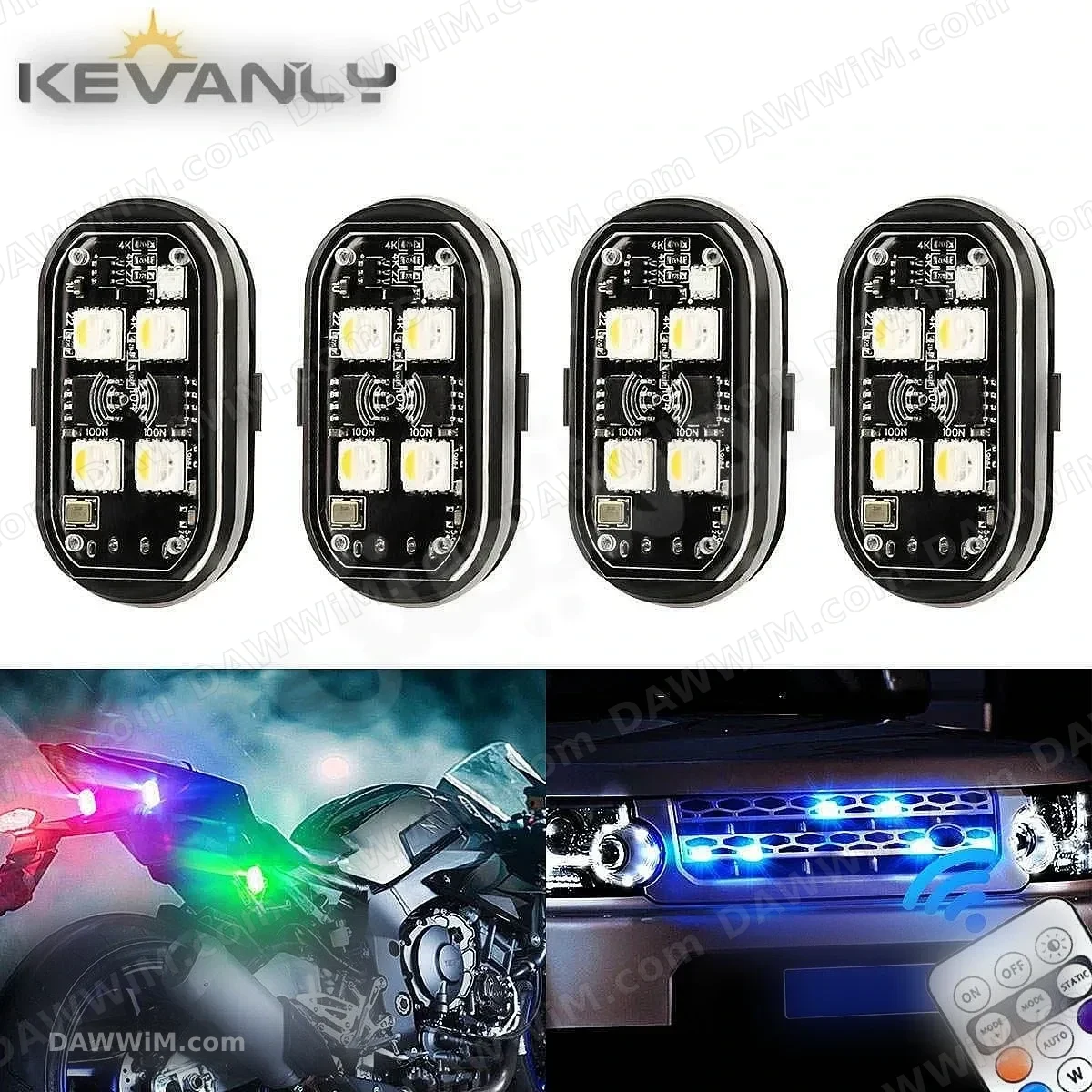 مجموعة مصابيح LED احترافية للسيارات والدراجات (4 قطع)