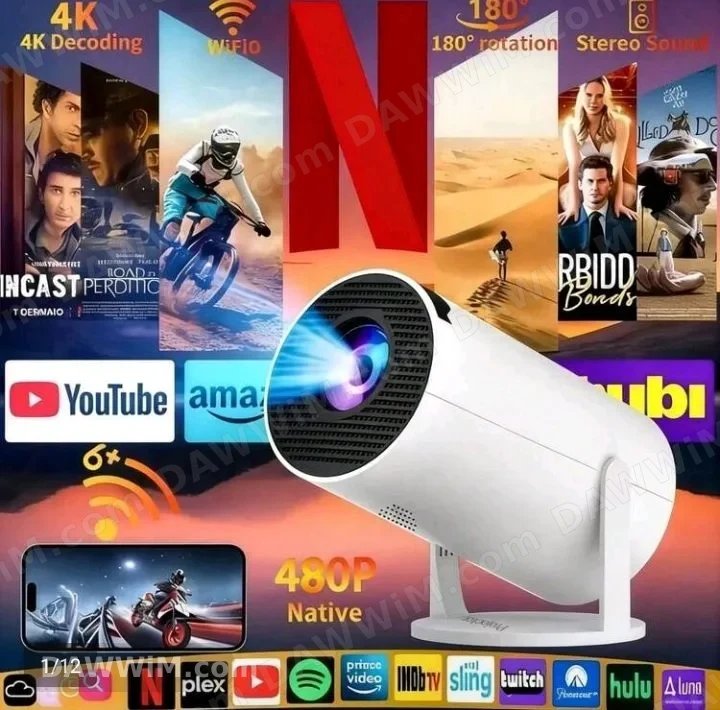 بروجكتور ذكي بدقة 480 بيكسل ودعم 4K وتوصيل واي فاي