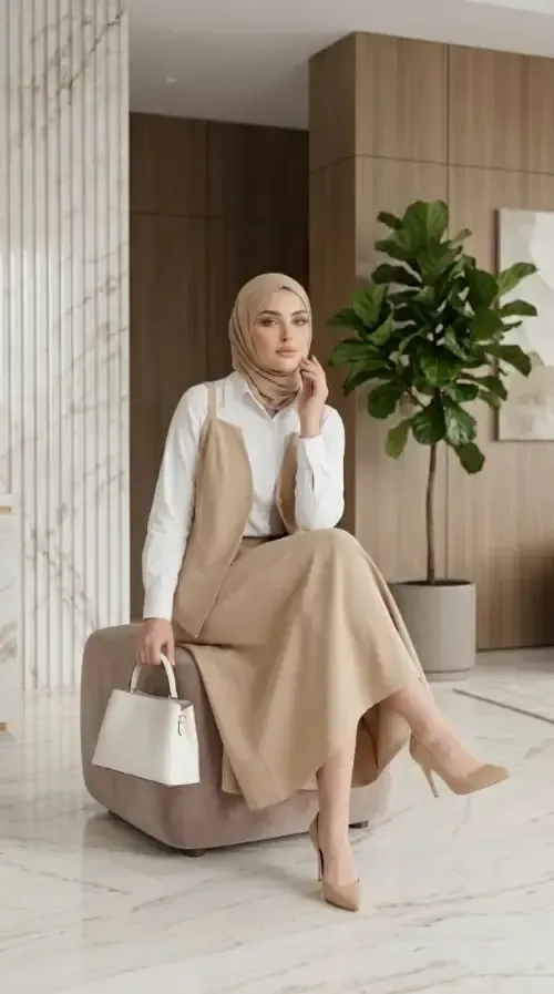 طقم نسائي أنيق باللون البيج