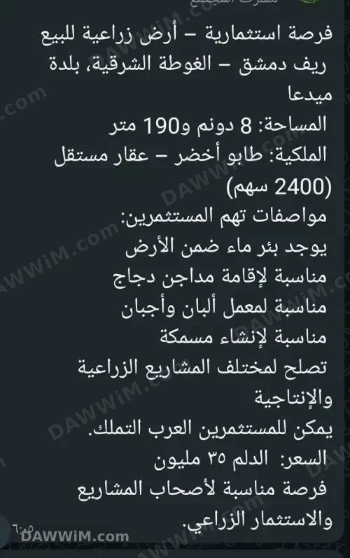 فرصة استثمارية لبيع أرض زراعية في الغوطة الشرقية