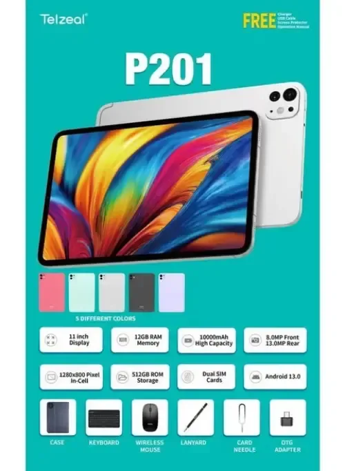تابلت Telzeal P201 مع ملحقاته الكاملة