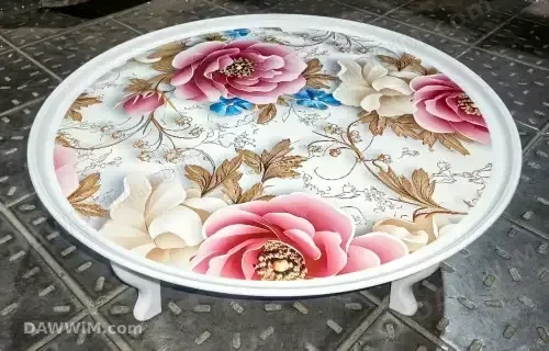 طاولة 3D فاخرة بتصميم زهور - قطر 65 سم