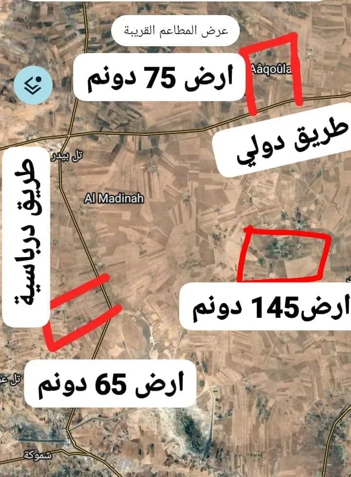 بيع أراضٍ خاصة على طريق الحسكة - الدرباسية