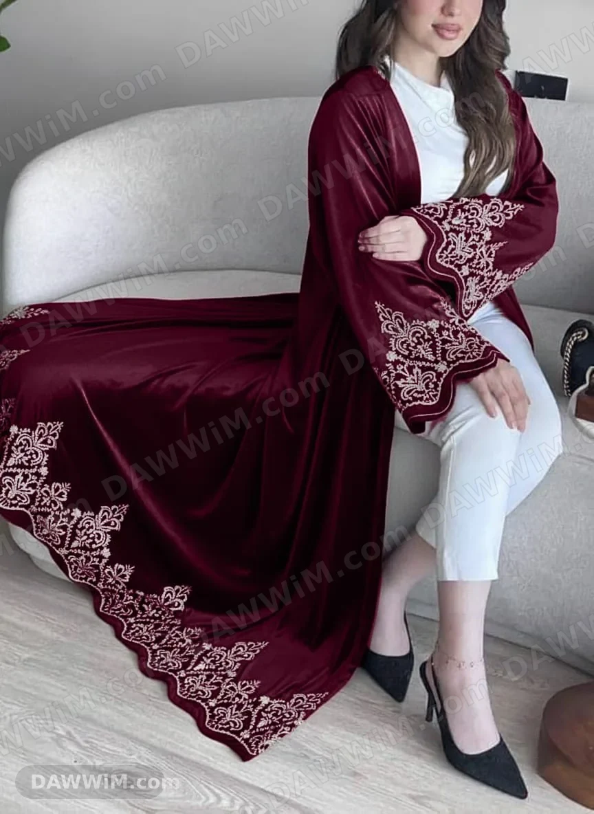 عباية نسائية بورجوندي مع تطريز أنيق