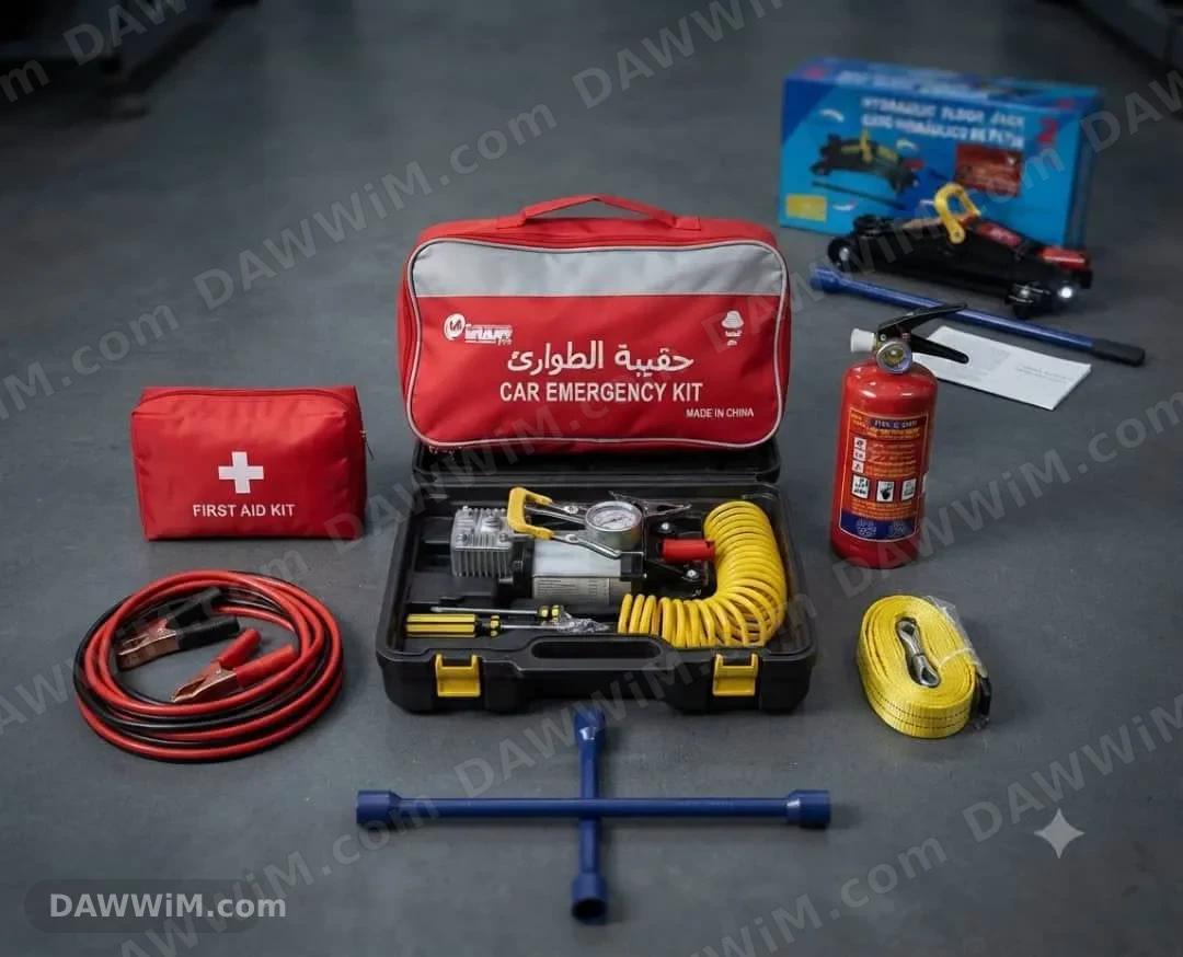 عدة طوارئ ومنفاخ سيارات مع ملحقات