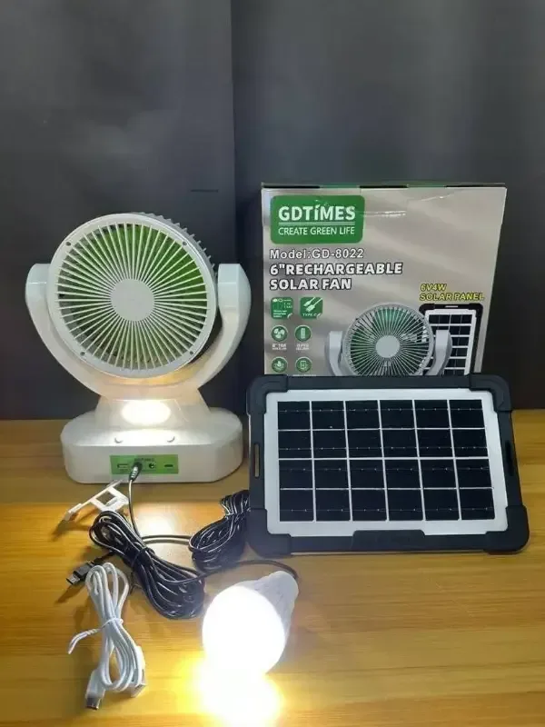 مروحة شحن متكاملة مع إضاءة ولوح طاقة شمسية - GDTIMES GD-8023